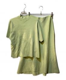 Mila Owen（ミラオーウェン）の古着「ハイネック後ろテールフレアスカートSET UP」｜グリーン