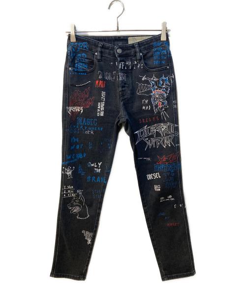 DIESEL（ディーゼル）DIESEL (ディーゼル) Babhila ペイントストレッチデニムパンツ ブラック サイズ:25の古着・服飾アイテム