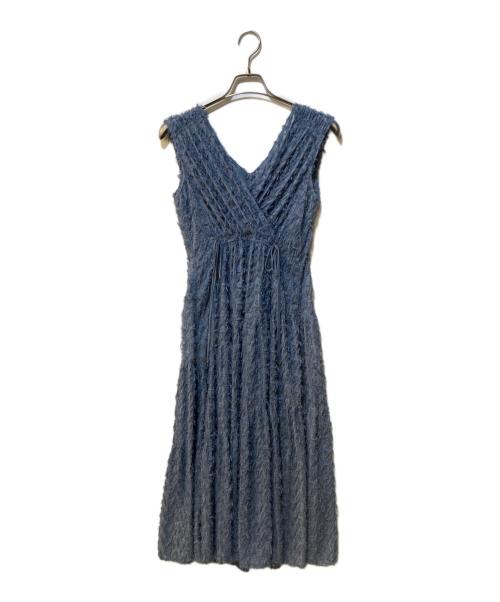 FRAY ID（フレイ アイディー）FRAY ID (フレイ アイディー) フリンジジャガードカシュクールワンピース ブルー サイズ:Sの古着・服飾アイテム