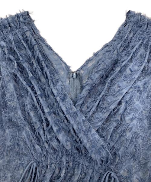 FRAY ID（フレイ アイディー）FRAY ID (フレイ アイディー) フリンジジャガードカシュクールワンピース ブルー サイズ:Sの古着・服飾アイテム