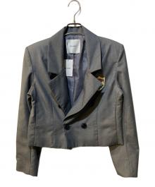 ACLENT（アクレント）の古着「エンブレムクロップドダブルジャケット」｜グレー