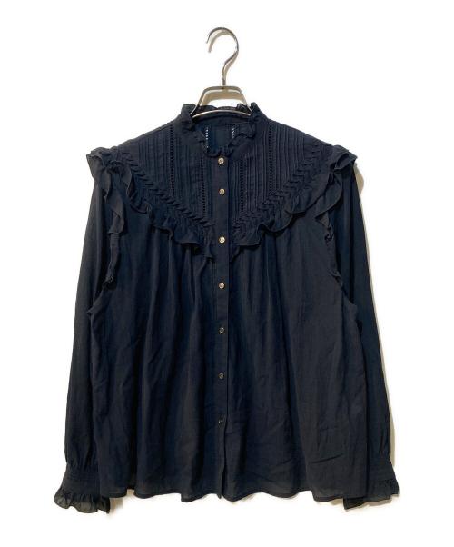 SLOBE IENA（スローブ イエナ）SLOBE IENA (スローブ イエナ) フリルピンタックブラウス ネイビー サイズ:Freeの古着・服飾アイテム