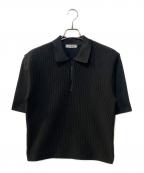 AMOMENTOアモーメント）の古着「ニットジップアップポロシャツ」｜ブラック
