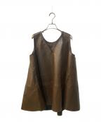 CLANEクラネ）の古着「W FACE VEGAN LEATHER FLARE TOPS」｜ブラウン