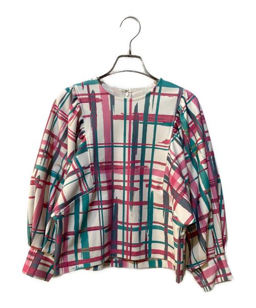 Diagram GRACE CONTINENTAL（ダイアグラム グレースコンチネンタル）Diagram GRACE CONTINENTAL (ダイアグラム グレースコンチネンタル) チェックギャザートップ ホワイト サイズ:36の古着・服飾アイテム