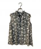 ANAYIアナイ）の古着「ラインフラワープリントギャザーブラウス」｜グレー×ブラック