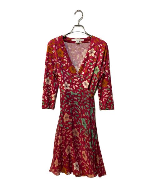 DIANE VON FURSTENBERG（ダイアンフォンファステンバーグ）DIANE VON FURSTENBERG (ダイアンフォンファステンバーグ) シルク100％総柄ガウンワンピース レッド サイズ:6の古着・服飾アイテム