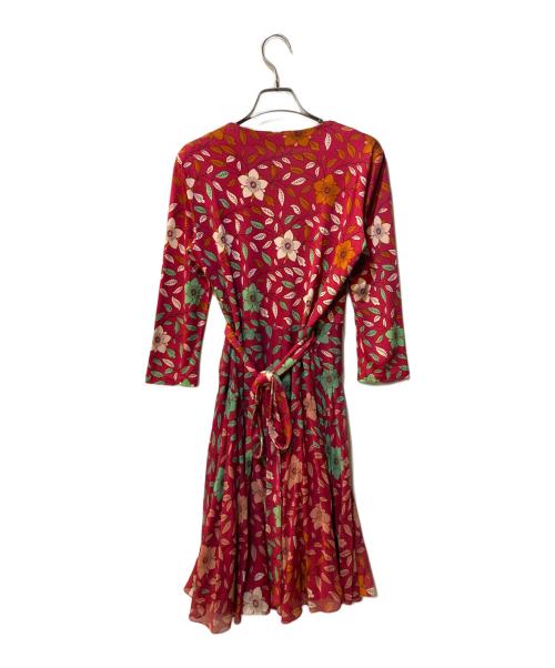 DIANE VON FURSTENBERG（ダイアンフォンファステンバーグ）DIANE VON FURSTENBERG (ダイアンフォンファステンバーグ) シルク100％総柄ガウンワンピース レッド サイズ:6の古着・服飾アイテム