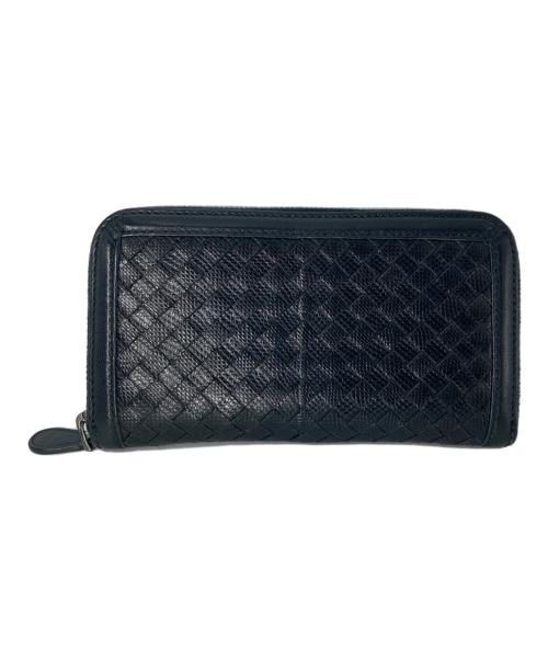 BOTTEGA VENETA（ボッテガベネタ）BOTTEGA VENETA (ボッテガベネタ) イントレチャート ラウンドジップウォレット ブラックの古着・服飾アイテム