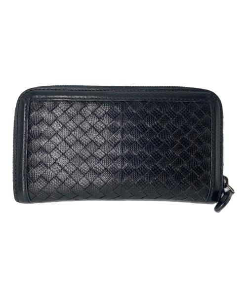 BOTTEGA VENETA（ボッテガベネタ）BOTTEGA VENETA (ボッテガベネタ) イントレチャート ラウンドジップウォレット ブラックの古着・服飾アイテム