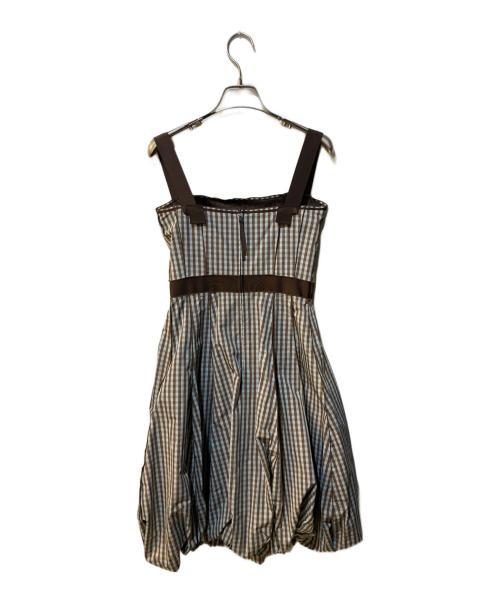 FOXEY NEWYORK（フォクシーニューヨーク）FOXEY NEWYORK (フォクシーニューヨーク) ギンガムチェックキャミソールワンピース ブルー×ブラウン サイズ:38の古着・服飾アイテム
