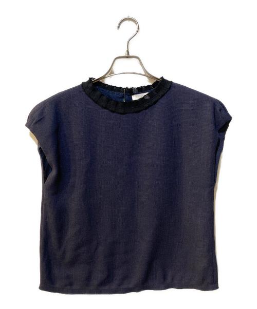 BALLSEY（ボールジィ）BALLSEY (ボールジィ) ポリエステルレーヨンカラミ フレンチスリーブブラウス ネイビー サイズ:36の古着・服飾アイテム
