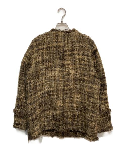 CLANE（クラネ）CLANE (クラネ) NO COLOR TWEED JACKET ノーカラー ツイード ジャケット ブラウン サイズ:2の古着・服飾アイテム