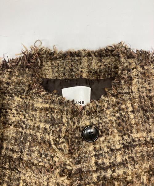 CLANE（クラネ）CLANE (クラネ) NO COLOR TWEED JACKET ノーカラー ツイード ジャケット ブラウン サイズ:2の古着・服飾アイテム