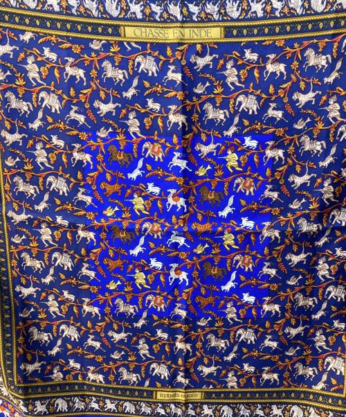 HERMES（エルメス）HERMES (エルメス) カレ90 CHASSE EN INDE インドの狩猟 ブルーの古着・服飾アイテム