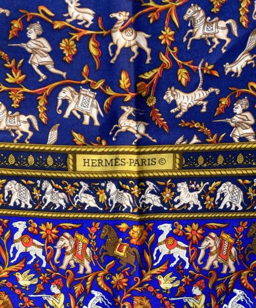HERMES（エルメス）HERMES (エルメス) カレ90 CHASSE EN INDE インドの狩猟 ブルーの古着・服飾アイテム