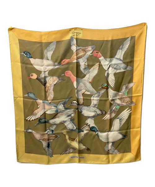 HERMES（エルメス）HERMES (エルメス) カレ90 海を渡る鳥の群れ イエローの古着・服飾アイテム