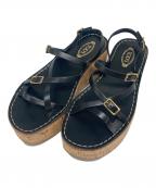 TOD'Sトッズ）の古着「レザーアンクルストラップサンダル」｜ブラック