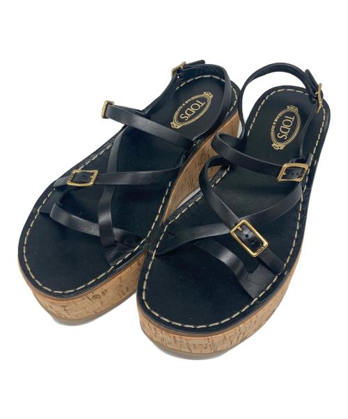 TOD'S（トッズ）TOD'S (トッズ) レザーアンクルストラップサンダル ブラック サイズ:35の古着・服飾アイテム