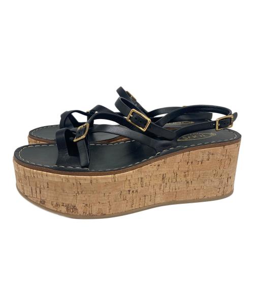 TOD'S（トッズ）TOD'S (トッズ) レザーアンクルストラップサンダル ブラック サイズ:35の古着・服飾アイテム