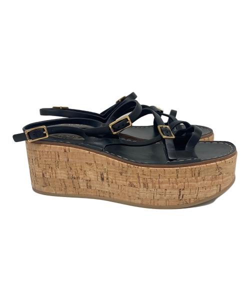 TOD'S（トッズ）TOD'S (トッズ) レザーアンクルストラップサンダル ブラック サイズ:35の古着・服飾アイテム