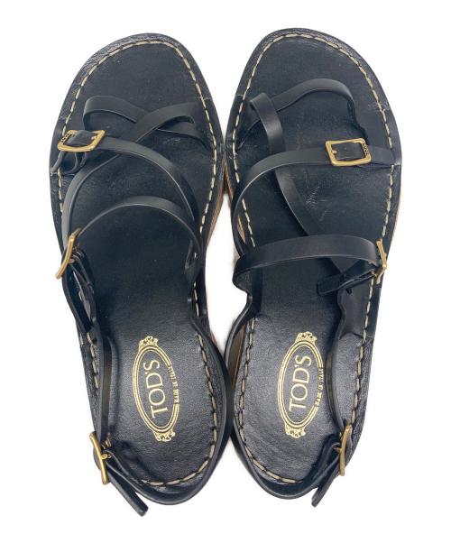 TOD'S（トッズ）TOD'S (トッズ) レザーアンクルストラップサンダル ブラック サイズ:35の古着・服飾アイテム