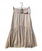 Snidelスナイデル）の古着「ベルトオンギャザーフレアスカート」｜ベージュ