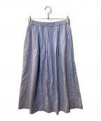 HUMAN WOMANヒューマンウーマン）の古着「コットンヘンプサテンボリュームボックスタックスカート」｜ブルー