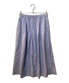 HUMAN WOMAN（ヒューマンウーマン）の古着「コットンヘンプサテンボリュームボックスタックスカート」｜ブルー