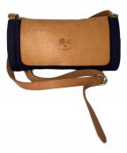 IL BISONTEイル ビゾンテ）の古着「レザーキャンバスショルダーバッグ」｜ネイビー×ベージュ