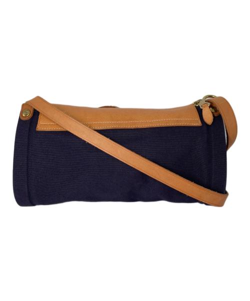 IL BISONTE（イル ビゾンテ）IL BISONTE (イル ビゾンテ) レザーキャンバスショルダーバッグ ネイビー×ベージュの古着・服飾アイテム