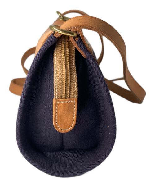 IL BISONTE（イル ビゾンテ）IL BISONTE (イル ビゾンテ) レザーキャンバスショルダーバッグ ネイビー×ベージュの古着・服飾アイテム