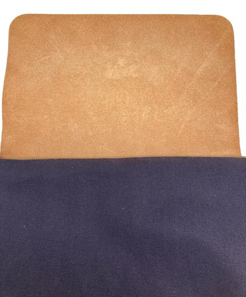 IL BISONTE（イル ビゾンテ）IL BISONTE (イル ビゾンテ) レザーキャンバスショルダーバッグ ネイビー×ベージュの古着・服飾アイテム