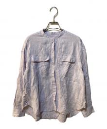 HUMAN WOMAN（ヒューマンウーマン）の古着「ハードマンリネンバンドカラーシャツブラウス」｜パープル