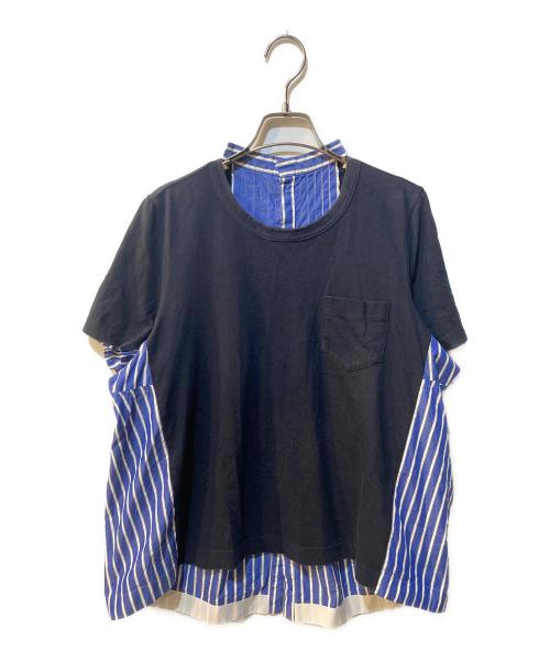 sacai（サカイ）sacai (サカイ) ストライプ切替Tシャツ ネイビー サイズ:3の古着・服飾アイテム