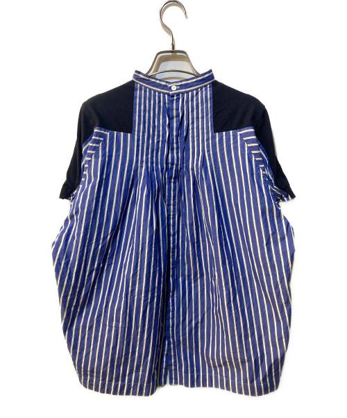 sacai（サカイ）sacai (サカイ) ストライプ切替Tシャツ ネイビー サイズ:3の古着・服飾アイテム