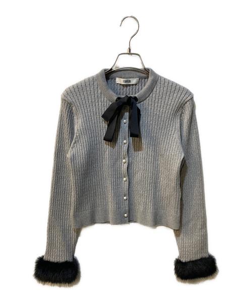 furfur（ファーファー）furfur (ファーファー) リボン付き袖口ファーカーディガン グレー サイズ:Freeの古着・服飾アイテム