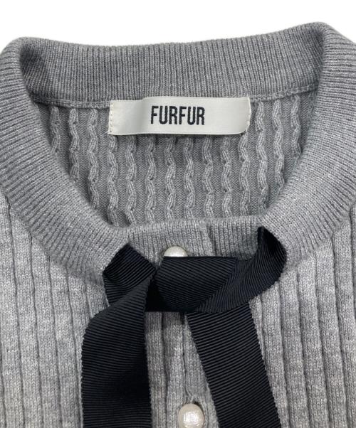 furfur（ファーファー）furfur (ファーファー) リボン付き袖口ファーカーディガン グレー サイズ:Freeの古着・服飾アイテム