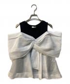 FRAY IDフレイ アイディー）の古着「カットコンビペプラムトップス」｜ホワイト×ブラック