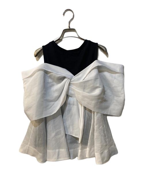 FRAY ID（フレイ アイディー）FRAY ID (フレイ アイディー) カットコンビペプラムトップス ホワイト×ブラック サイズ:Freeの古着・服飾アイテム