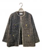 green label relaxingグリーンレーベルリラクシング）の古着「ノーカラーツイードジャケット」｜グレー