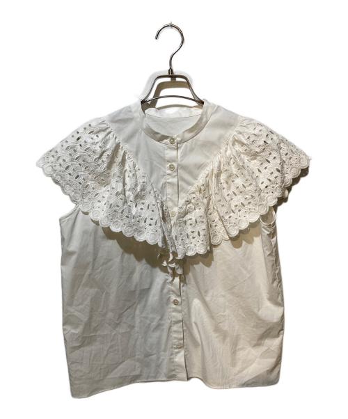 Noble（ノーブル）Noble (ノーブル) スカラ刺繍フリルブラウス ホワイト サイズ:Freeの古着・服飾アイテム