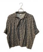 NOUVELLES DU PARADISヌーヴェル ドゥ パラディ）の古着「綿麻フラワープリントワイドブラウス」｜ブラック