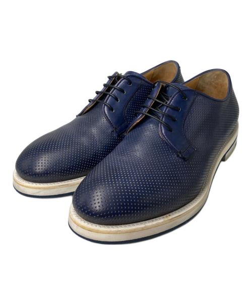 GIORGIO ARMANI（ジョルジョアルマーニ）GIORGIO ARMANI (ジョルジョアルマーニ) 内羽根メッシュレザーシューズ ネイビー サイズ:6の古着・服飾アイテム