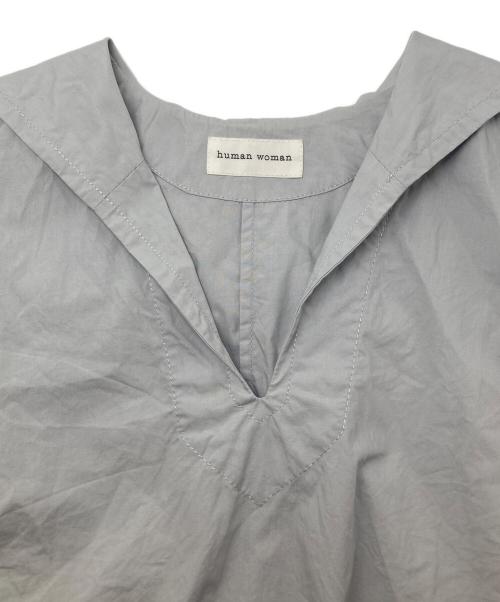 HUMAN WOMAN（ヒューマンウーマン）HUMAN WOMAN (ヒューマンウーマン) タイプライター天日干しワッシャーワンピース ブルー サイズ:Mの古着・服飾アイテム
