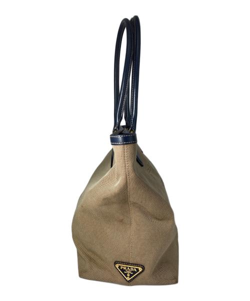 PRADA（プラダ）PRADA (プラダ) キャンバス ジャガードロゴトートバッグ ベージュ×ネイビーの古着・服飾アイテム