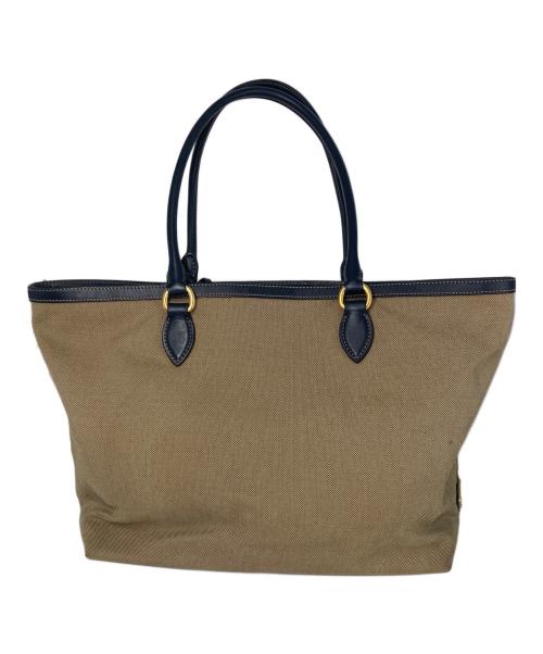 PRADA（プラダ）PRADA (プラダ) キャンバス ジャガードロゴトートバッグ ベージュ×ネイビーの古着・服飾アイテム