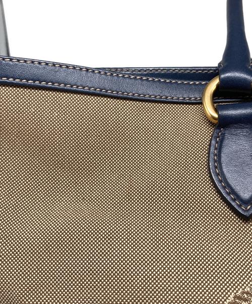 PRADA（プラダ）PRADA (プラダ) キャンバス ジャガードロゴトートバッグ ベージュ×ネイビーの古着・服飾アイテム