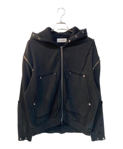 VI E DIT（ヴィエディット）VI E DIT (ヴィエディット) Shoulder Slit Studded Hoodie ブラック サイズ:1の古着・服飾アイテム