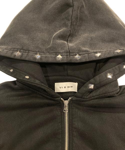 VI E DIT（ヴィエディット）VI E DIT (ヴィエディット) Shoulder Slit Studded Hoodie ブラック サイズ:1の古着・服飾アイテム